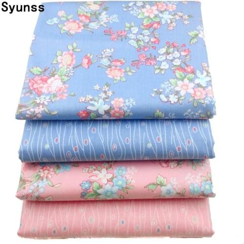 Twill Blue Pink Floral Printed Cotton Fabric Tissue For Diy Needlework Sewing Material Hometextile Sheet Dress Cushion Doll Bags