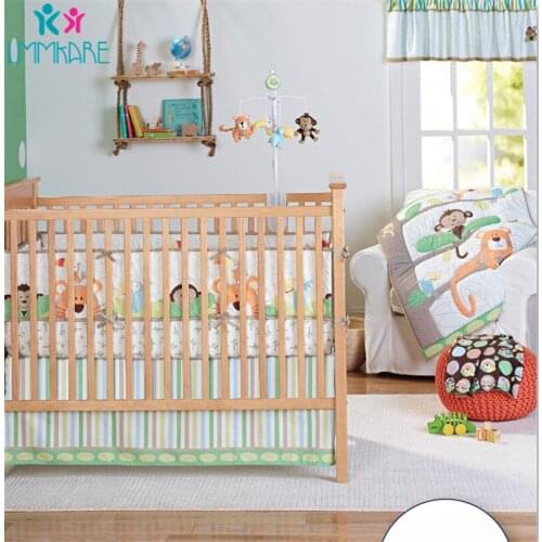 Baby Bed Bumper Cotton Cartoon Tropical Animal World Embroidery Newborn Baby Bedding Set Soft Bed Sheet Quilt Storage Bag Unisex