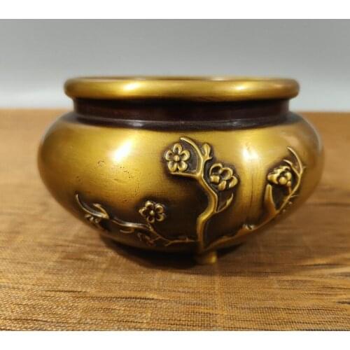 China brass archaize flower Pattern Incense burner crafts statue