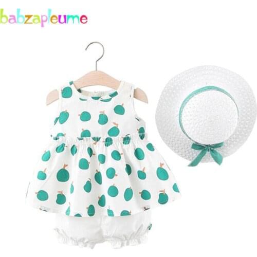 3Piece Summer Toddler Outfits Baby Costume Newborn Girls Clothes Cute Print Cotton T-shirt+Shorts+Sunhat Infant Clothing 2017-1