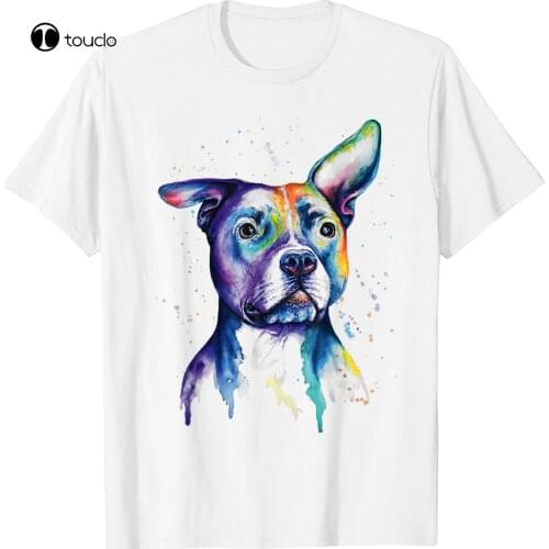 Colorful Pit-Bull Terrier Dog Lover Funny T-Shirt White S-3Xl