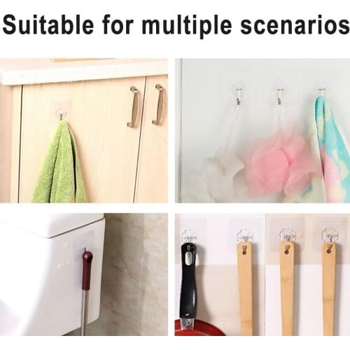 10Pcs/Set Transparent Seamless Self Adhesive Hook Load Bearing 10KG Waterproof Strong Stick Hook Bathroom Kitchen Wall Hanger 2