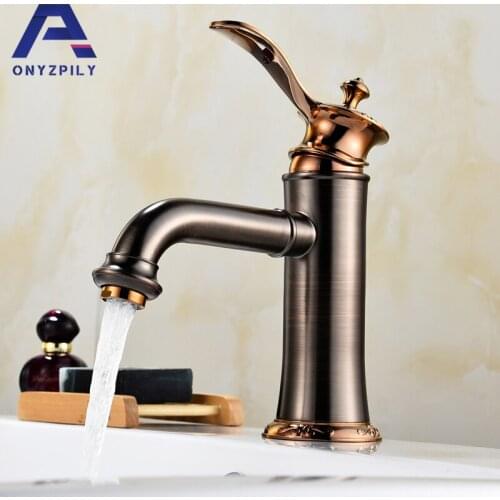 Black Rose and Gold Washroom Brass Basin Facucet Hot & Cold Water Mixer Faucets Deck Mounted Tap With Single Handle Black patia