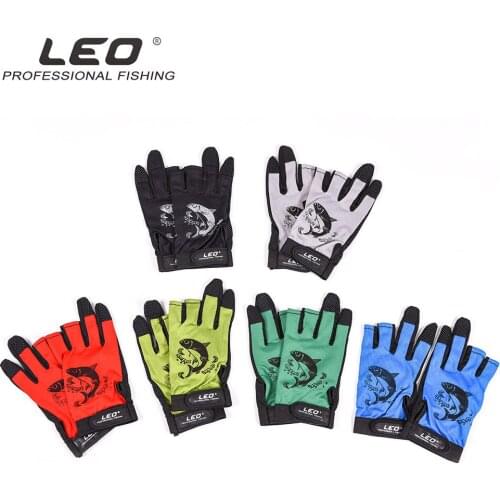 LEO 1 Pair Fishing Gloves Men Women Outdoor Fishing Anti-slip Breathable 3 Cut Finger Sports Fish Equipment Angling Gloves