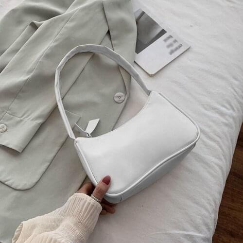 2020 summer Retro Women bags Solid Color Zipper Phone Bag Hand Bag Shoulder Bags Armpit Bag bolsa feminina de ombro White
