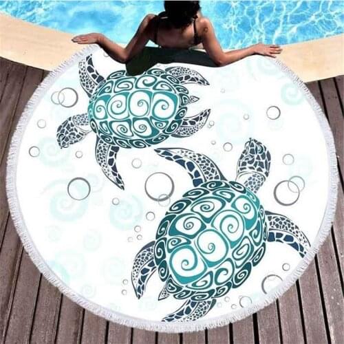 Microfine Round Beach Towel Sea Microfiber Summer Thick Beach Mat Turtle Blankets Beach Mat