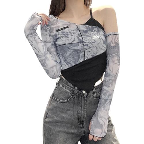 2021 new Female Casual Vest Ladies Sexy Top Women Perspective fashion two-piece off-shoulder camisole T-shirt For Ladies