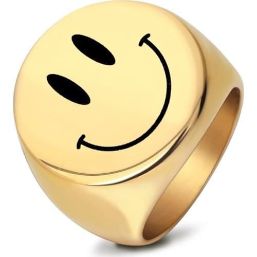 New Style Gold Silver Color Stainless Steel Rings for Women Retro Antique Smiley Finger Jewelry Men Party Gifts