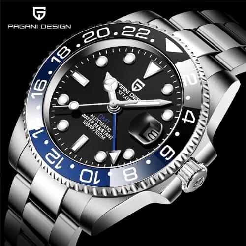 PAGANI DESIGN 40mm GMT Automatic Mens Wrist watch Sapphire Glass Mechanical Watches Top Brand 100M Sports Waterproof Clock
