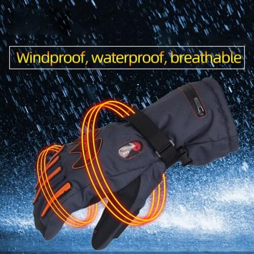 1Pair Heated Gloves Outdoor Waterproof Windbreak Battery Powered Heated Riding Ski Gloves 3 Level Temperature Control US/EU Plug