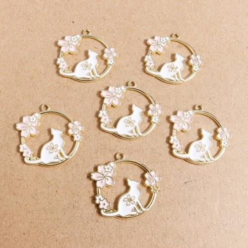 10pcs 31*30mm Animal Charms Cartoon Enamel Cat Flower Charms for Jewelry Making DIY Necklaces Earrings Pendants Crafts Accessory