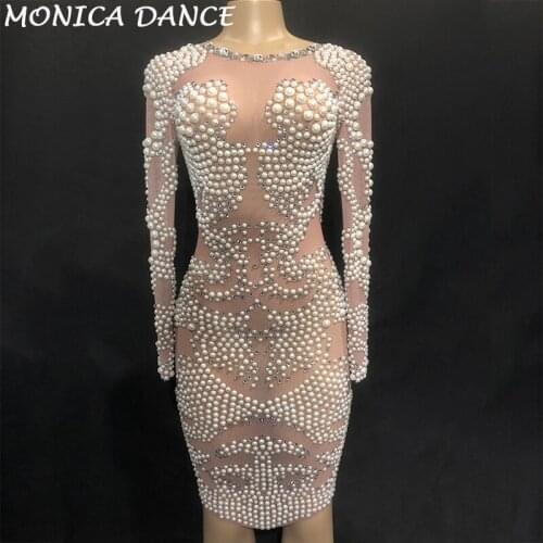 Sparkly Crystals Perspective Mesh Dress Womens Evening Party Wear Luxurious Dress Prom Birthday Celebrate Female Singer Dresses