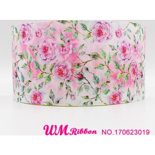 Q&N ribbon 3inch 75mm rose printed grosgrain ribbon webbing 50yards/roll for headband hair bows free shipping