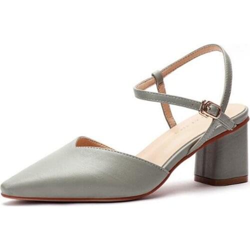 Women Sandals Women High Heels Sandals Summer Shoes Silk Buckle Strap 6CM Thick High Heels Pointed Toe Shallow Back Strap black