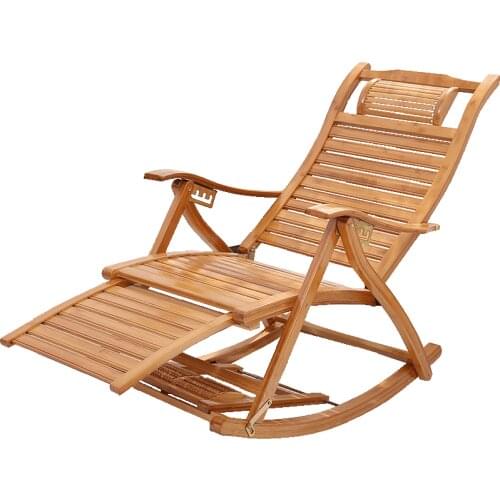 Folding Rocking Chair Household Elderly Recliner Rocking Chair Sleeping Chair Noon Rest Unfettered Chair Bamboo Recliner Nap Cha