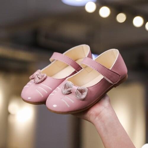 Summer Patent Leather Girls Flat Shoes Cute Bow Tie Cat Girls Princess Shoes Formal Occasion Girls Dancing Shoes EUR 25-36