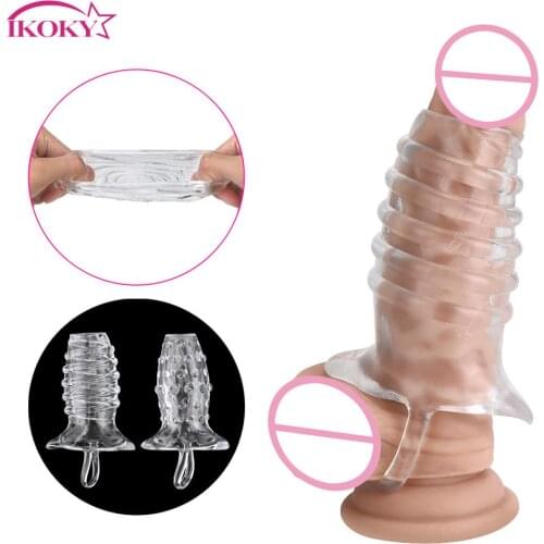 Penis Extender Delayed Ejaculation Penis Enlargement Cock Ring Sex Toys For Men Dildo Enlargement Crystal Reusable Condom