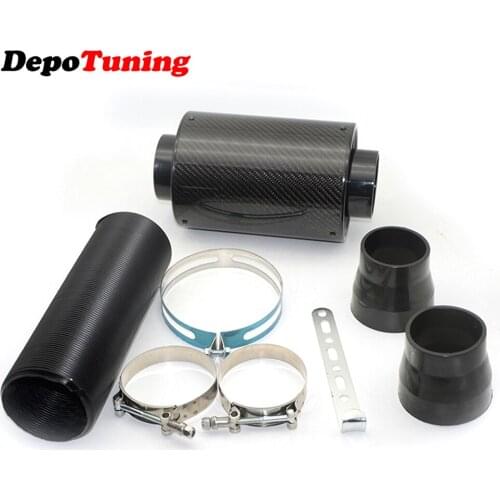 DepoTuning Universal Racing Air Filter Box Carbon Fiber Cold Feed Induction Kit Air Intake Kit Without Fan AF-CA01