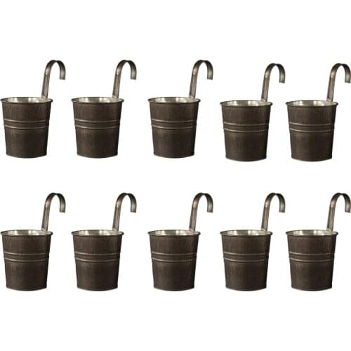 Flower Vase Plant Holders Bucket Vintage Hanging Garden 8x10.5cm Balcony Black Iron Outdoor Home Decor Flowerpot