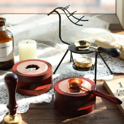 Solid Wood Sealing Wax Stove Wooden Handle Wax Spoon Melting Wax Strip Wax Beads Decorative Stamp Sealing Process Wooden Stove