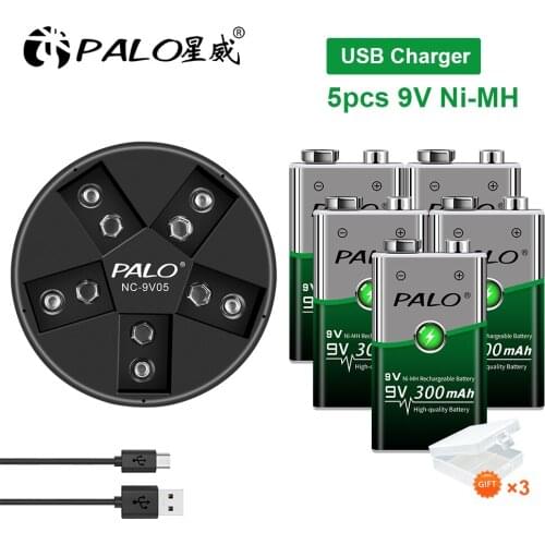 PALO 9V battery Charger for 9v nimh lithium-ion rechargeable battery with 6f22 9V rechargeable Ni-MH battery 9v battery