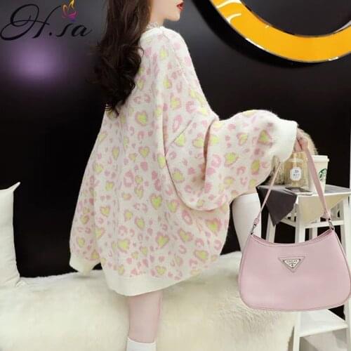 HSA Leopard Pullover Sweaters Womens 2021 Autumn And Winter Korean Style Oversized Knitted Jumpers Long Leopard Knitwear Top