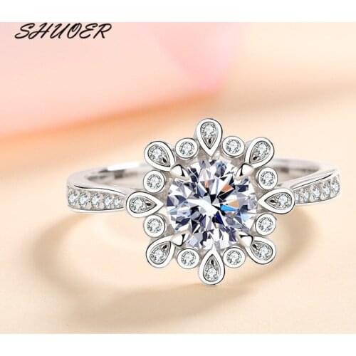 Classic 925 Sterling Silver Brilliant Cut Pass Diamond Tester 1 Carat D Color Moissanite Dandelion Wedding Ring Women Jewelry