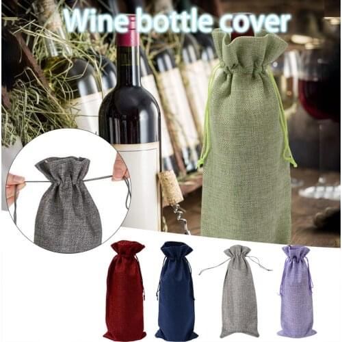 10pcs Linen Wine Bags with Drawstring Wine Bottle Cover Wine Bottle Gift Bags D80