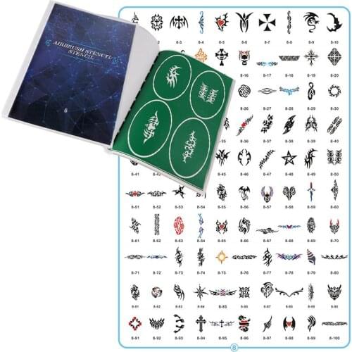 100pcs- Book #8 Simple Operation Tattoo Template Set Designs Vinyl Sheets with a Self Adhesive Backing For Women Kids Boys