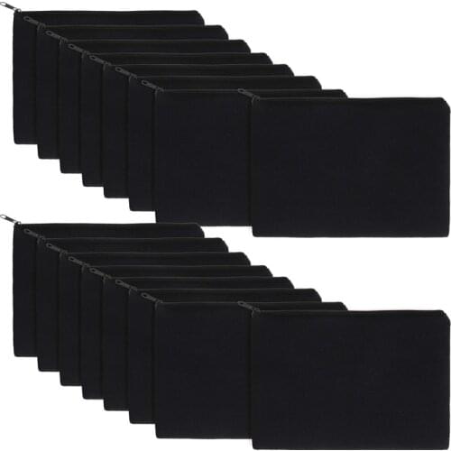 16Pcs Blank Canvas Makeup Cosmetic Bags Pouch with Zipper, Pencil Pen Pouch Case DIY Craft Bags for DIY Craft (Black)