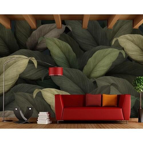 Papel de parede Green tropical leaves pattern retro 3d wallpaper mural,living room tv wall bedroom wall papers home decor