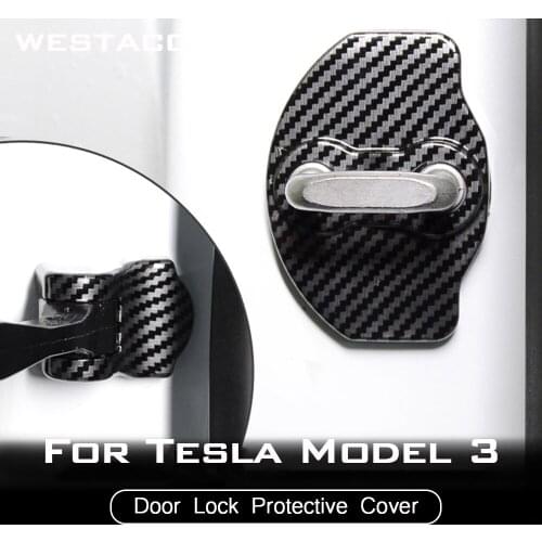 4Pcs Car Door Lock Protective Cover Stopper Rustproof Buckle Trim Sticker for Tesla Model 3 2016 - 2021 Interior Accessories