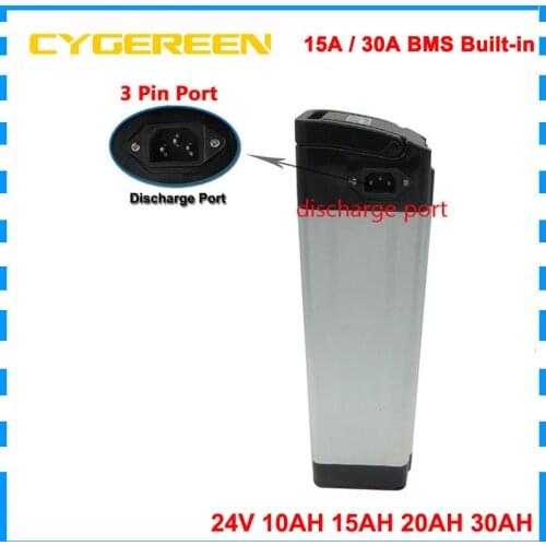 24V silver fish battery 24 V 10AH 15AH 18AH 20AH 30AH lithium electric bike 18650 bateria pack With BMS 3A Charger Top discharge