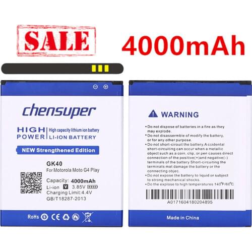Chensuper 100% Tested High Quality 4000mAh Battery for MOTOROLA MOTO G4 PLAY XT1600 XT1609 XT1607 GK40 for MOT1609BAT M0T1609BAT