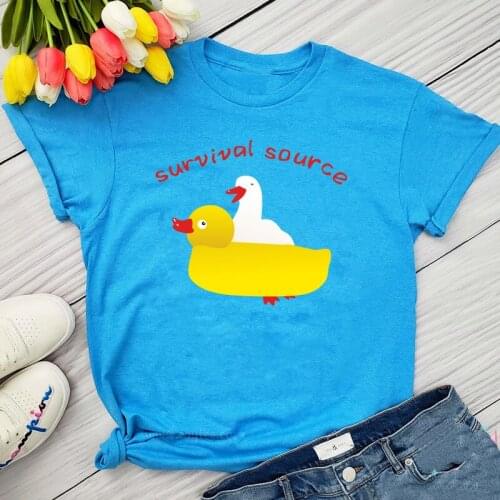 Survival Source Cute Ducks Print Cartoon Tshirts For Female Short Sleeve Cotton Graphic Shirt Plus Size O Neck Tumblr Trendy Tee