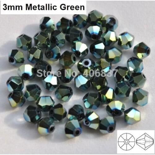 Free Shipping! 720pcs/Lot, Chinese Top Quality 3mm Metallic Green Crystal Bicone Beads