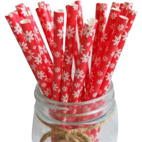 25pcs New Year 2021 Christmas Paper Snowflake Drinking Straw Xmas Party Tableware Ornaments Christmas Decorations for Home Table