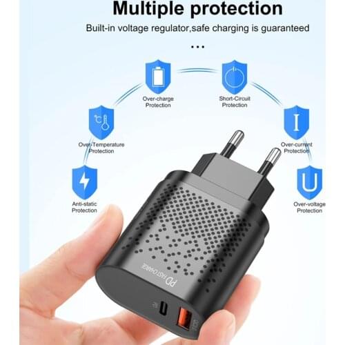 Fast Charge USB Charger QC3.0+ PD18W/20W Universal Wall Charger For Samsung Xiaomi IPhone QC3.0 Charging Adapter