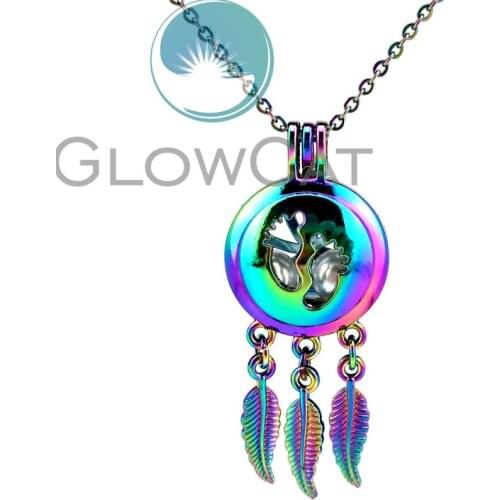 CC785 Rainbow Colors Dream Catcher Baby Foot Print Beads Cage Pendant Perfume Diffuser Oyster Pearl Cage Locket Necklace