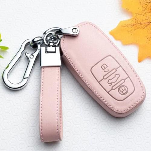 Pink 100% Genuine Leather Key Cover Case for Audi Q3 Q5 Sline A3 A5 A6 C5 A4 B6 B7 B8 TT 80 S6 C6 Auto Accessories