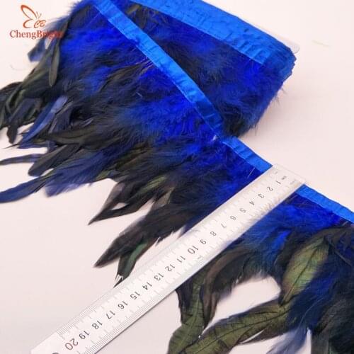 ChengBright Nice 10 Yards Sapphire Chicken Rooster Tail Feathers Trims Strip for Wedding Party Clothing Rooster Feather Trims