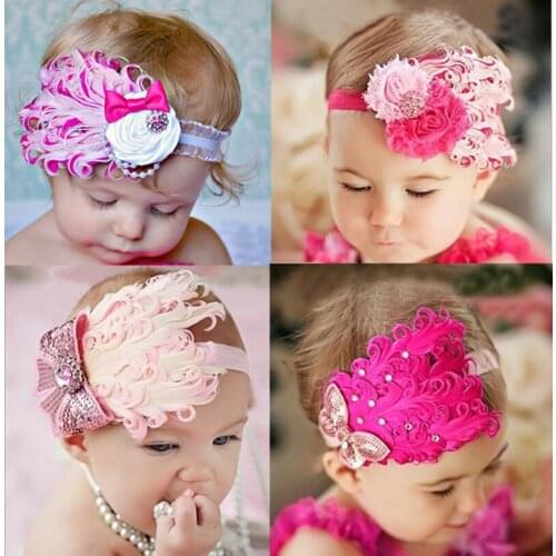 Baby Hair Band many colors Feather Flower Hair Bow Head Band soft curl Girl Hair Accessories Girl Headbands Bandage