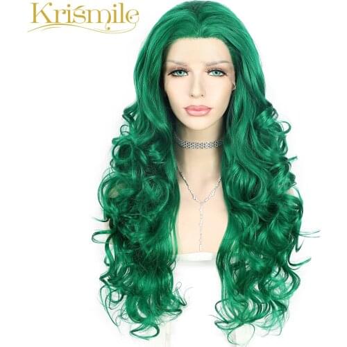 Long Synthetic Lace Front Wigs Green Color Deep Curl Hair for Women Party Cosplay Drag Queen Daily High Temperature Make Up