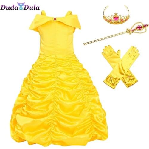 Girls Belle Princess Dress Kids Halloween Cosplay Costumes Baby Girl Dress Up Fantasy Shoulderless Beauty Party Ball Gown 2-10T