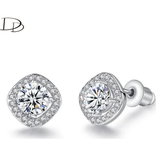 DODO Elegant Rhombus Stud Earrings Micro-inlay AAA Zircon Silver Color Earrings for Women Fashion Jewellery Brincos Femme E283