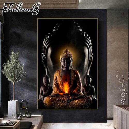 FULLCANG Buddha Statue diy full square round drill diamond painting 5d mosaic embroidery Religious zen home decoration FC3578