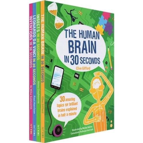 4 Pcs/Set The Human Body, Insects, Leonardo da Vinci,Inventions In 30 Seconds English Popular Science Reading Book