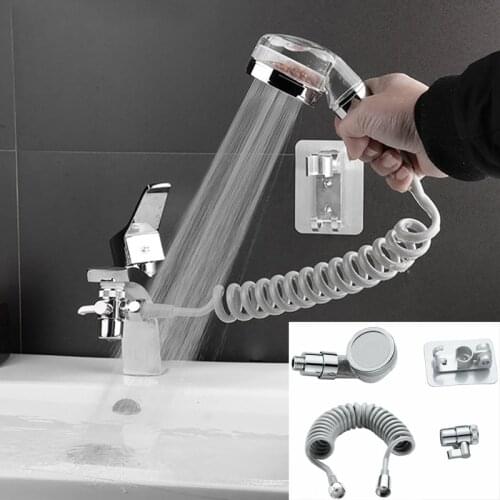 4pc Bathroom Hand Wash Sink Wall-Mounted Shower Head Faucet Set Overhead Rainfall Tub Tap Handheld Spray Faucet Modification Set