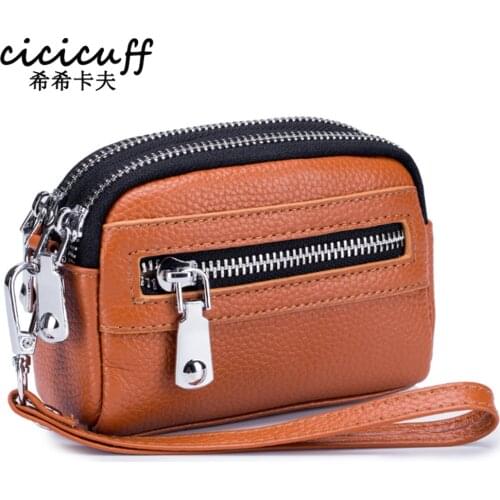 New Genuine Leather Coin Purse Large Capacity Double Zipper Clutch Coin Bag Women Wallets Small Card Holder Wallet Change Purses