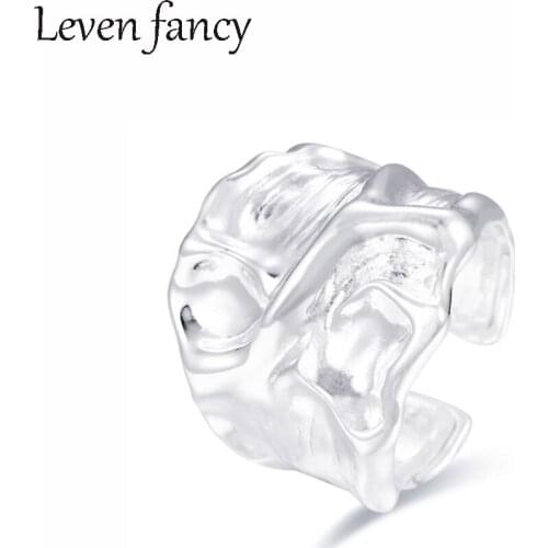 Personality Trendy Jewelry 925 Sterling Silver Ring Fashion Irregular Shaped Wide Face Ring for Male Boys and Girls